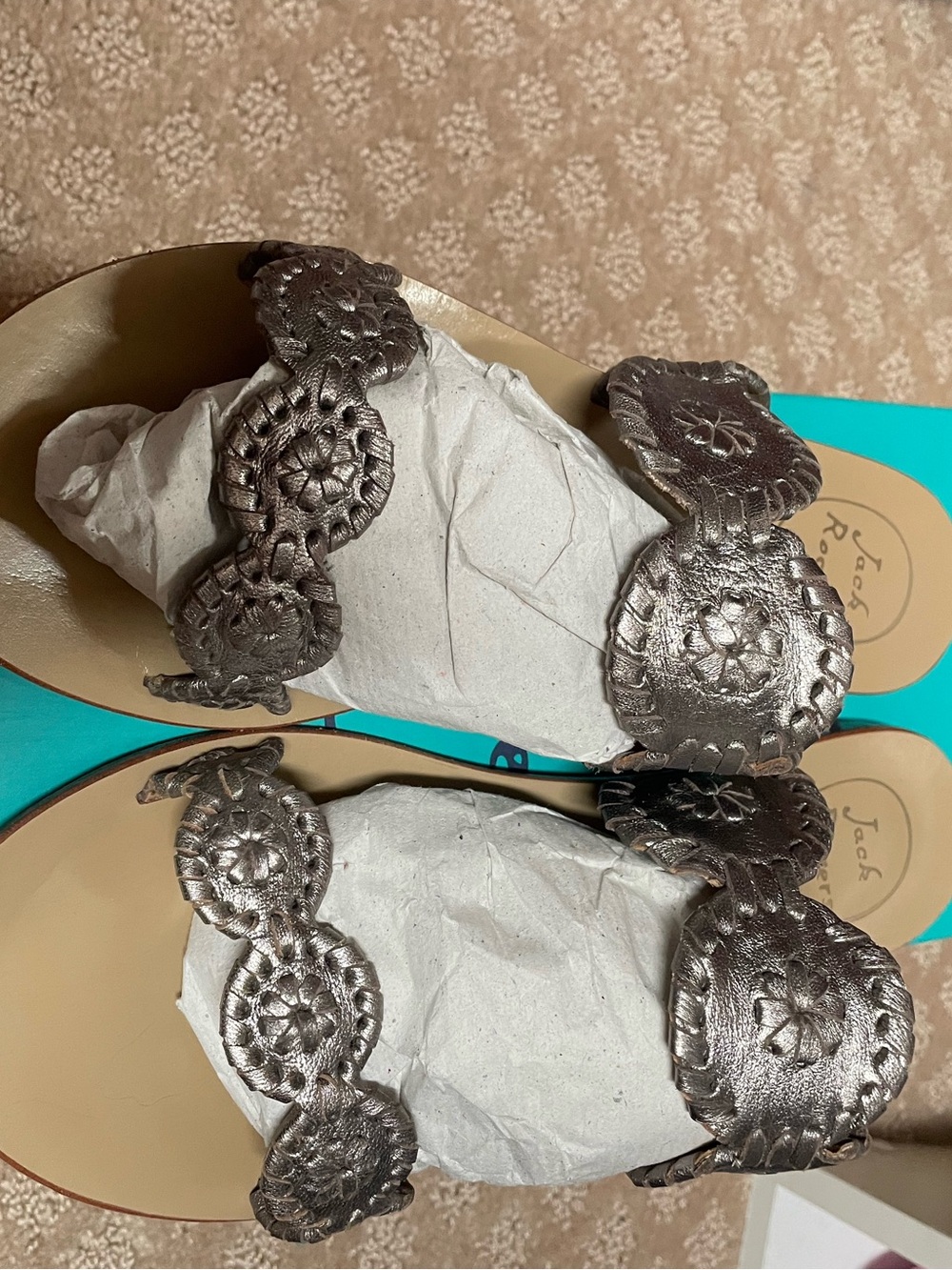 Jack Rogers Lauren Metallic Pewter Leather Sandals